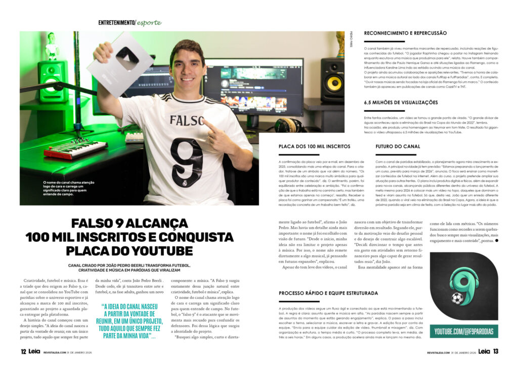 Página da revista Leia com Joâo Pedro Beerli, criador da Falso 9 e Liga dos Criadores